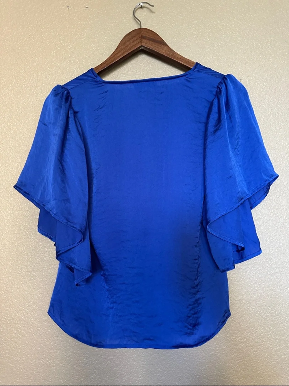 DKNY Cobalt Blue Satin V-Neck Cinched-Front Blouse - Picture 4 of 4
